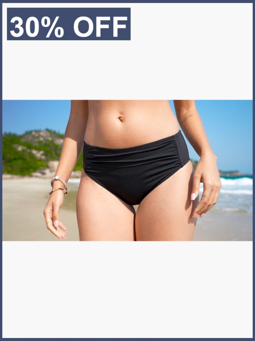 Mid Rise Ruched Bikini Bottom Full Coverage Tummy Control - Picture 7 of 7